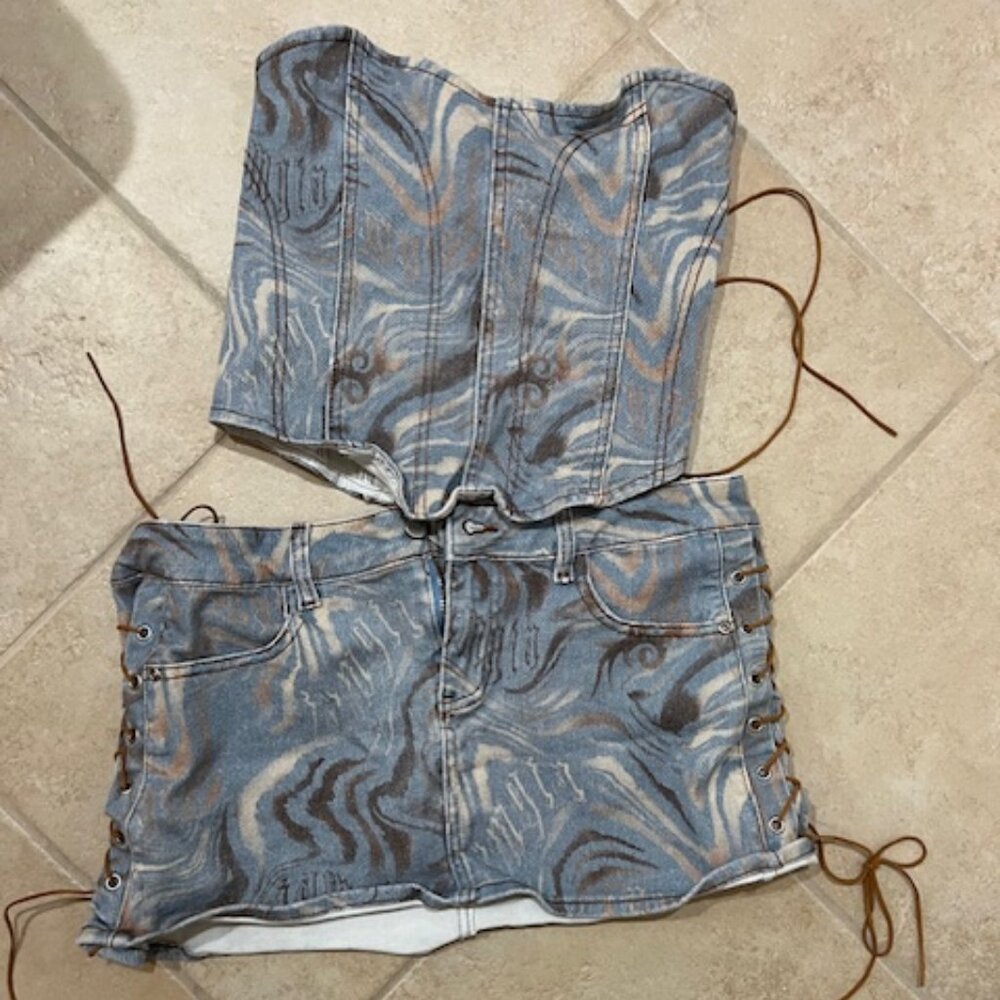 I.AM.GIA Denim Strapless Top Mini Skirt Set